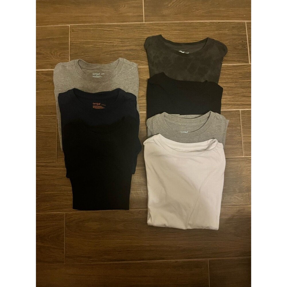 Bundle of 7 Cat & Jack Assorted Kids Crew Neck Shirts - Black, Gray, White, Navy